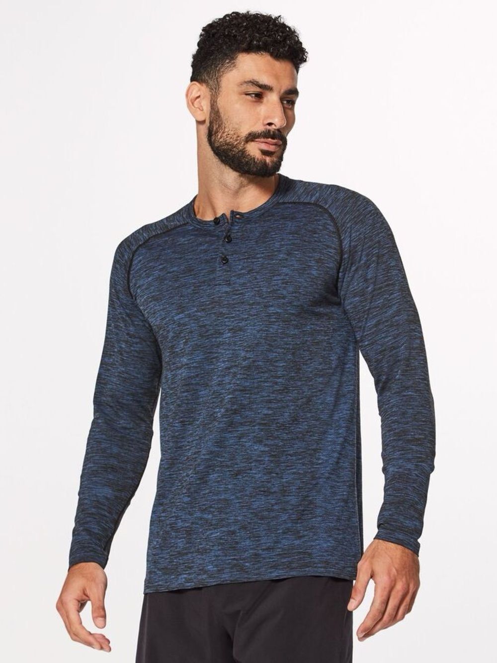 Lululemon Metal Vent Tech LS Henley Heathered Navy Blue Long Sleeve Shirt Large